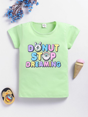 Here&Now X Game Begins Baby Girls Printed Cotton Blend Regular T Shirt(Green, Pack of 1)