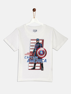 YK Marvel Boys Graphic Print Pure Cotton Regular T Shirt(White, Pack of 1)