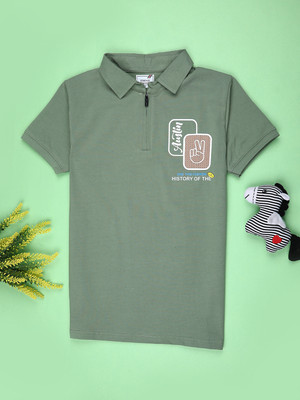 V-MART Boys Printed Cotton Blend Regular T Shirt(Green, Pack of 1)