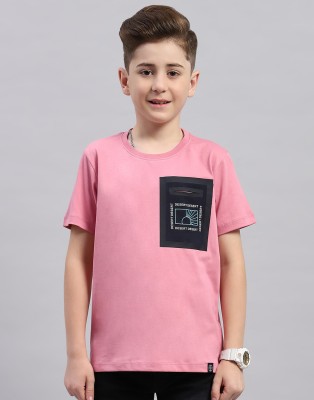 MONTE CARLO Boys Printed Pure Cotton Regular T Shirt(Pink, Pack of 1)