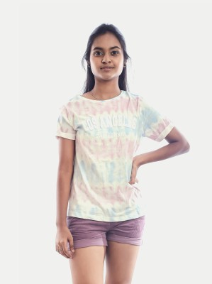 radprix Girls Tie & Dye Pure Cotton T Shirt(Multicolor, Pack of 1)