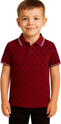 Fasla Boys Printed Cotton Blend Regular T Shirt(Red, Pack of 1)