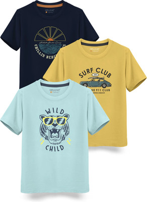 Hellcat Boys Printed Cotton Blend Regular T Shirt(Multicolor, Pack of 3)