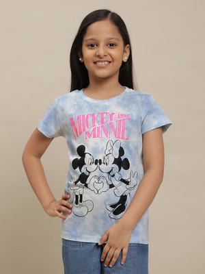 kidsville Girls Typography, Printed Pure Cotton Regular T Shirt(Blue, Pack of 1)