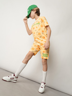 Jack & Jones Junior Boys Printed Cotton Blend Regular T Shirt(Orange, Pack of 1)