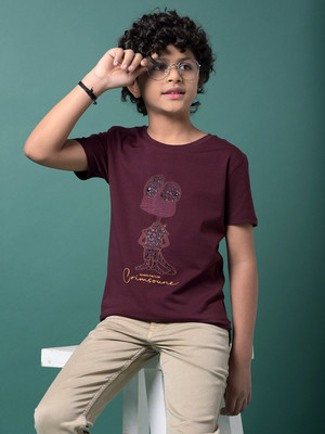 CRIMSOUNE CLUB Boys Printed Pure Cotton Regular T Shirt(Purple, Pack of 1)