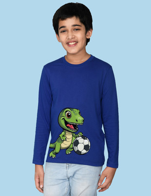 Nusyl Boys Printed Cotton Blend Regular T Shirt(Blue, Pack of 1)