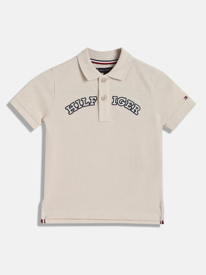TOMMY HILFIGER Boys Printed Organic Cotton Regular T Shirt(Beige, Pack of 1)