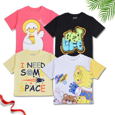 Worton Fashion Baby Boys Graphic Print Pure Cotton Regular T Shirt(Multicolor, Pack of 4)