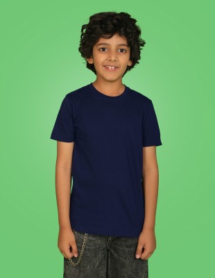 Nusyl Boys Solid Cotton Blend T Shirt(Blue, Pack of 1)