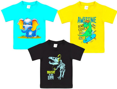 Styks Baby Boys & Baby Girls Graphic Print Cotton Blend Regular T Shirt(Black, Pack of 3)