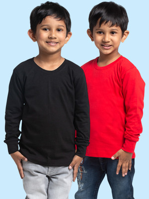 FBAR Boys Solid Pure Cotton Regular T Shirt(Black, Pack of 2)