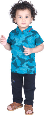 stylestorm Baby Boys Graphic Print Pure Cotton Regular T Shirt(Blue, Pack of 1)