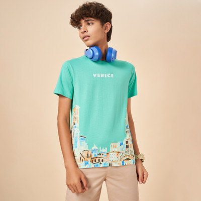 Coolsters by Pantaloons Boys Printed Pure Cotton Regular T Shirt(Green, Pack of 1)
