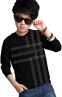 FastColors Boys Striped Cotton Blend T Shirt(Black, Pack of 1)