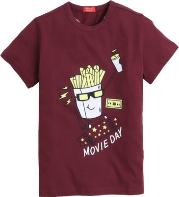 Arvind Garments Boys Typography, Printed Cotton Blend Regular T Shirt(Maroon, Pack of 1)