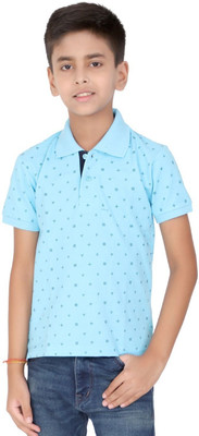 Carlos Boys Printed Polycotton Regular T Shirt(Blue, Pack of 1)