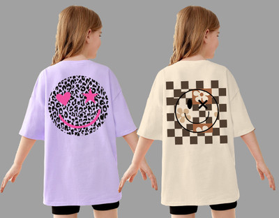 KEESOR Girls Printed Cotton Blend Oversized T Shirt(Multicolor, Pack of 2)