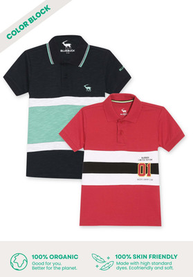 BLUEBUCK Boys Colorblock Pure Cotton Regular T Shirt(Multicolor, Pack of 2)