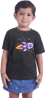 Yellowtoons Girls Printed Cotton Blend Regular T Shirt(Multicolor, Pack of 1)