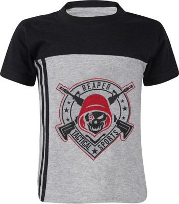 Cute Rascals Boys Printed Pure Cotton Regular T Shirt(Grey, Pack of 1)