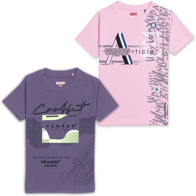JACKBOY Boys Graphic Print Polycotton Regular T Shirt(Pink, Pack of 2)