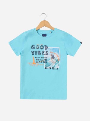 Allen Solly Boys Printed Pure Cotton T Shirt(Light Blue, Pack of 1)