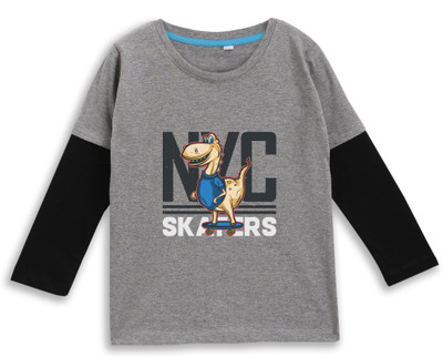 Kids Craft Boys & Girls Printed Pure Cotton Regular T Shirt(Grey, Pack of 1)