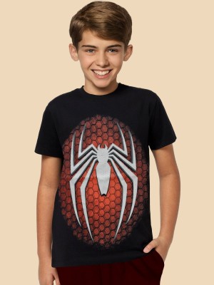 Spiderman By Kidsville Boys Printed Pure Cotton Regular T Shirt(Black, Pack of 1)