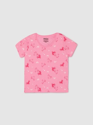 MAX Baby Girls Printed Pure Cotton T Shirt(Pink, Pack of 1)