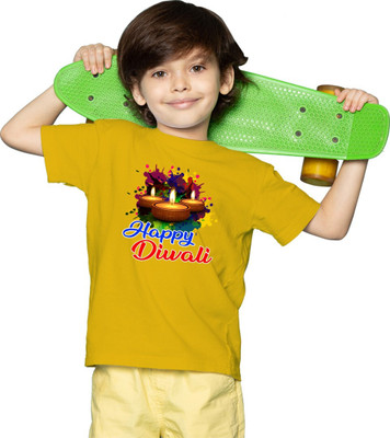CHOMBOOKA Boys Printed Polyester Oversized T Shirt(Yellow, Pack of 1)