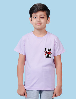 Nusyl Boys Graphic Print Cotton Blend Regular T Shirt(Purple, Pack of 1)