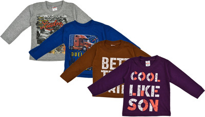 KIDS PARYANIS Baby Boys & Baby Girls Printed Cotton Blend Regular T Shirt(Multicolor, Pack of 4)