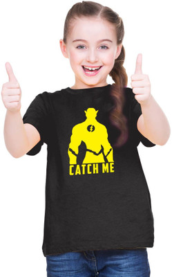 CHOMBOOKA Girls Printed Polyester Oversized T Shirt(Black, Pack of 1)