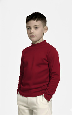 Clothify Boys Solid Cotton Blend Slim T Shirt(Maroon, Pack of 1)