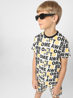 Jack & Jones Junior Boys Typography Cotton Blend Regular T Shirt(White, Pack of 1)