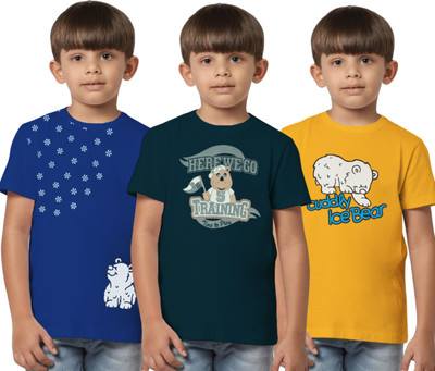 Texman Boys Printed Pure Cotton Regular T Shirt(Multicolor, Pack of 3)