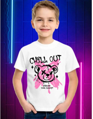 Snojh Boys Printed Cotton Blend Regular T Shirt(White, Pack of 1)