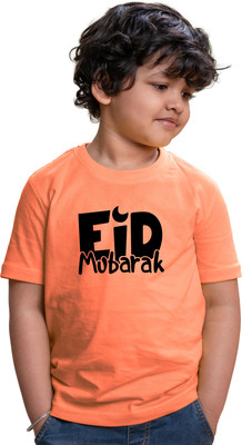 CHOMBOOKA Boys Printed Pure Cotton Regular T Shirt(Orange, Pack of 1)