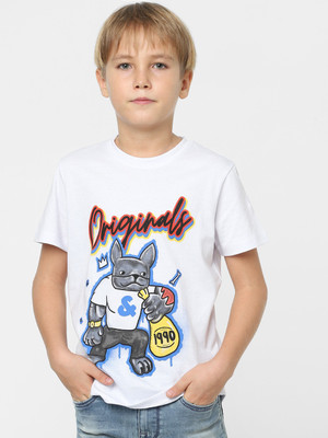Jack & Jones Junior Boys Printed Cotton Blend Slim T Shirt(White, Pack of 1)
