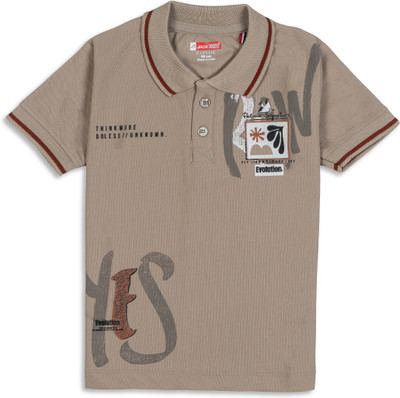 JACKBOY Boys Printed Polycotton Regular T Shirt(Beige, Pack of 1)