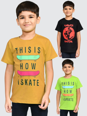 ONN Boys Printed Pure Cotton Regular T Shirt(Multicolor, Pack of 3)