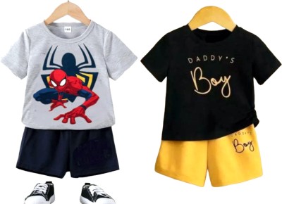 Tamanashorts Baby Boys & Baby Girls Printed Pure Cotton T Shirt(Black, Pack of 2)