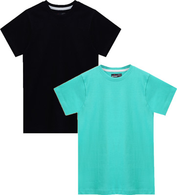 Dechado Boys Solid Pure Cotton Regular T Shirt(Multicolor, Pack of 2)
