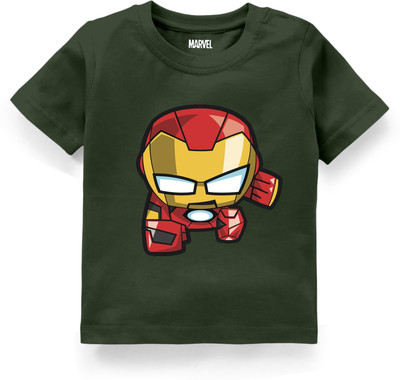 MARVEL BY MISS & CHIEF Boys Superhero Cotton Blend Slim T Shirt(Dark Green, Pack of 1)