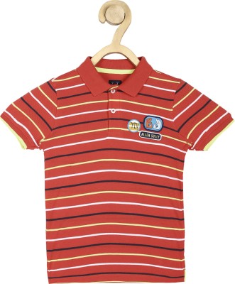 Allen Solly Boys Striped Pure Cotton T Shirt(Multicolor, Pack of 1)