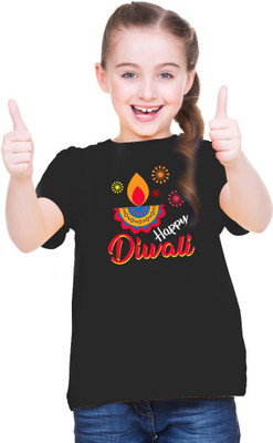 CHOMBOOKA Girls Printed Polyester Oversized T Shirt(Black, Pack of 1)