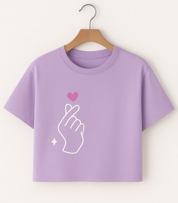Prinsoo Girls Printed Cotton Blend Regular T Shirt(Purple, Pack of 1)