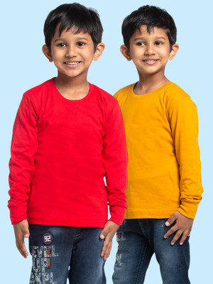 FBAR Boys Solid Pure Cotton Regular T Shirt(Red, Pack of 2)