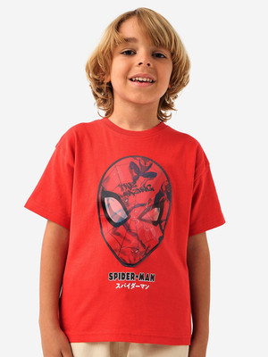 JUNIORS by Babyshop Baby Boys Graphic Print Pure Cotton Regular T Shirt(Red, Pack of 1)